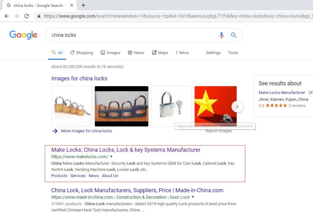 锁具，锁业 安防网站Google优化成功案例