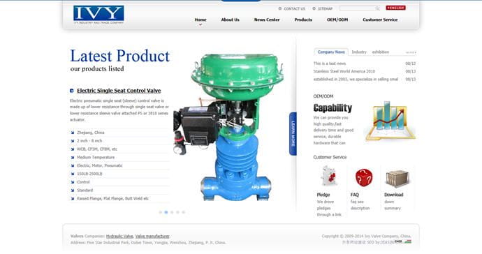 中英文网站建设案例: 温州常春藤阀门有限公司